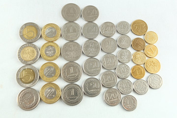 Collection of polish zloty coins. Polish currency.