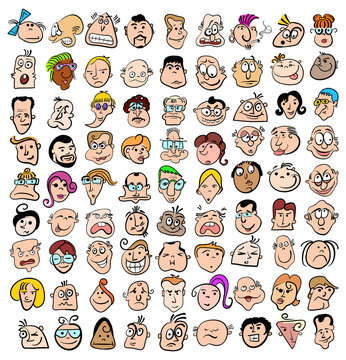 People face expression doodle cartoon icons