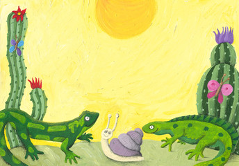 Fototapeta premium Two cute lizards in the desert