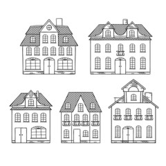 Old hand drawing houses isolated. Vector illustration.