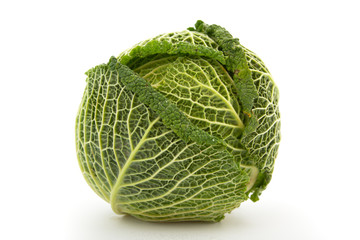 Savoy cabbage head isolated on white background