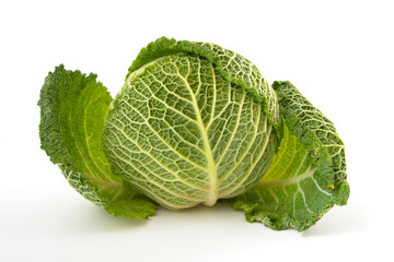 Savoy cabbage head isolated on white background