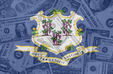 US state of connecticut flag with transparent dollar banknotes i