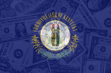 US state of kentucky flag with transparent dollar banknotes in b