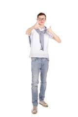 A young handsome guy showing ok, isolated on white background