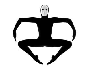 performer mime with mask jumping exercising