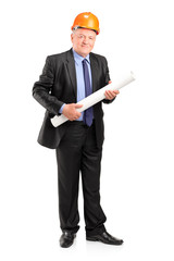 ale mature engineer holding blueprints