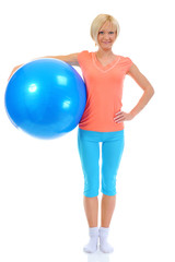 Young woman with blue ball