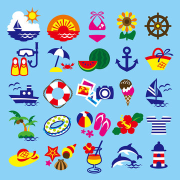 Set of a colorful summer icon