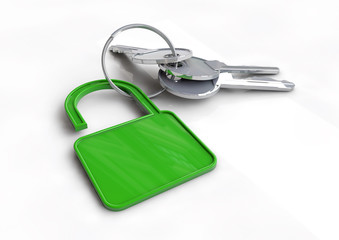 Keys with green Padlock key ring