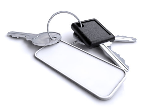 Car keys and house keys on blank white keyring