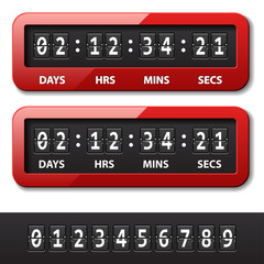 vector red mechanical counter - countdown timer - obrazy, fototapety, plakaty