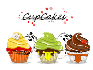 Cupcakes , Muffins Illustration mit Ornament