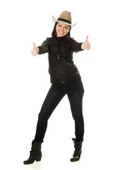 Cowboy woman on a white background.