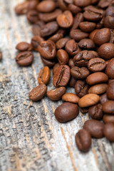 roasted coffee beans on wooden table