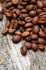 roasted coffee beans on wooden table