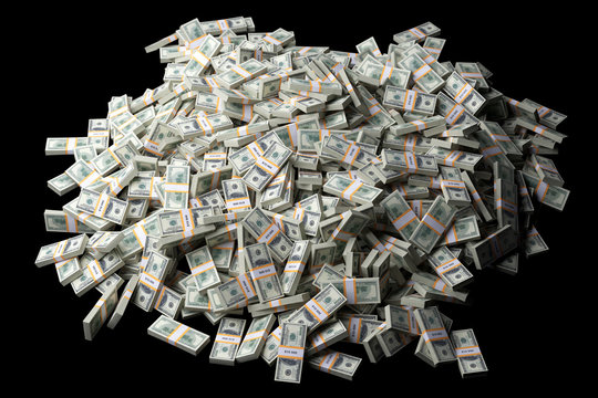 Huge Pile Of American Money On Black Background