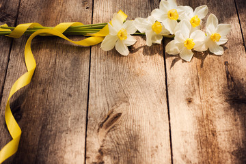 flowers on wooden background