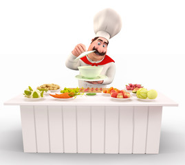 Chef cooking rice with vegetables