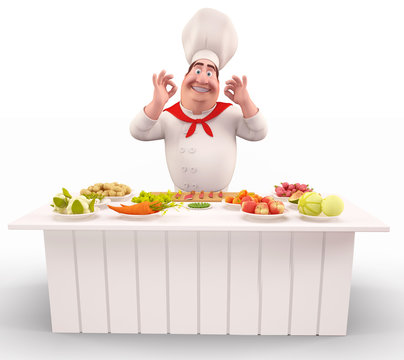 Chef with vegetable on the table