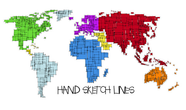 Colored map of the World, hand sketch design