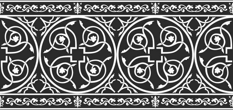Seamless gothic floral vector border with fleur-de-lis