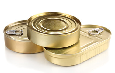 Three tin cans isolated on white