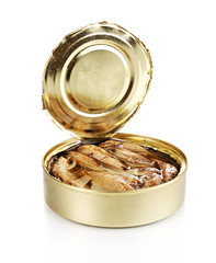 Open tin can isolated on white