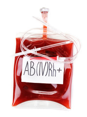 Bag of blood and infusion isolated on white