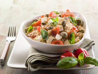 vegetarian rice salad with tofu and brown rice