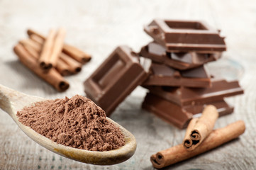 cocoa powder with chocolate block