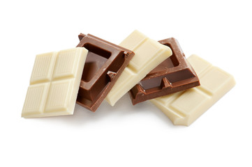 white and brown chocolate blocks, on white background