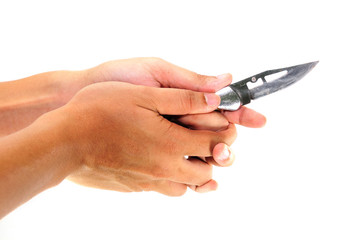 A small pairing knife in hand