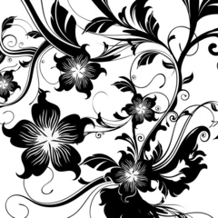 Papier Peint photo Fleurs noir et blanc floral