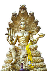 Narai with seven head naga isolated.