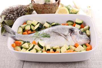 raw fish and vegetables