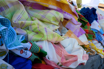 Drapery at the street market color image