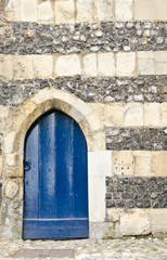 blue door in ancient building
