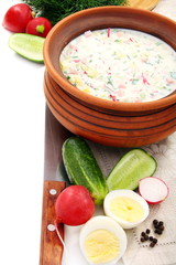 Preparation of a cold soup with kefir.