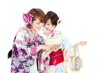 Beautiful kimono women. Portrait of asian women.