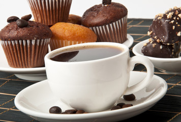 cup of coffee and chocolate cake