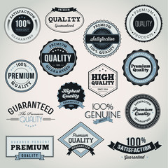 Collection of Premium Quality and Guarantee labels and badges