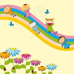 Fotobehang Regenboog Gelukkige kinderen