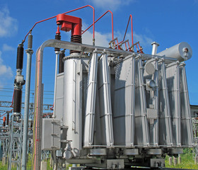 electrical transformer to a powerhouse with switches, bars of co