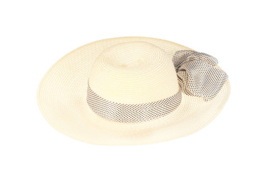 Straw hat with ribbon isolated on white
