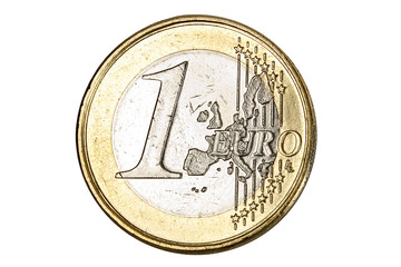 One euro coin over white background
