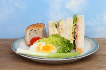 Picnic food against sky