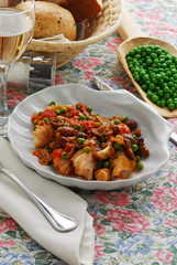 Tinca piseli e funghi Tench with peas and mushrooms
