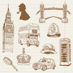 Set van Londen doodles - voor ontwerp en plakboek - met de hand getekend