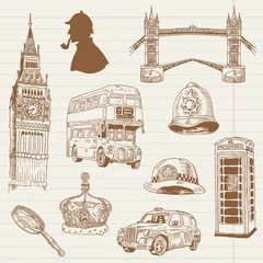 Fotobehang Doodle Set van Londen doodles - voor ontwerp en plakboek - met de hand getekend